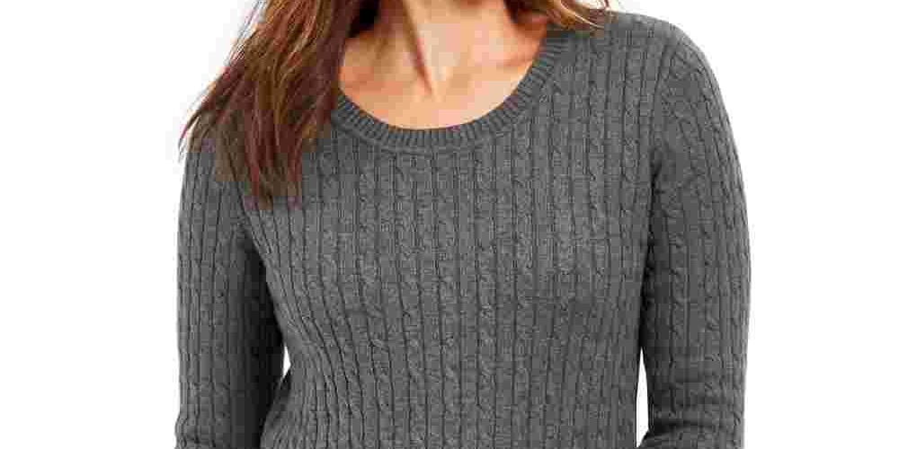 Karen Scott Women's Cotton Cable Knit Sweater Charcoal Size Petite Small