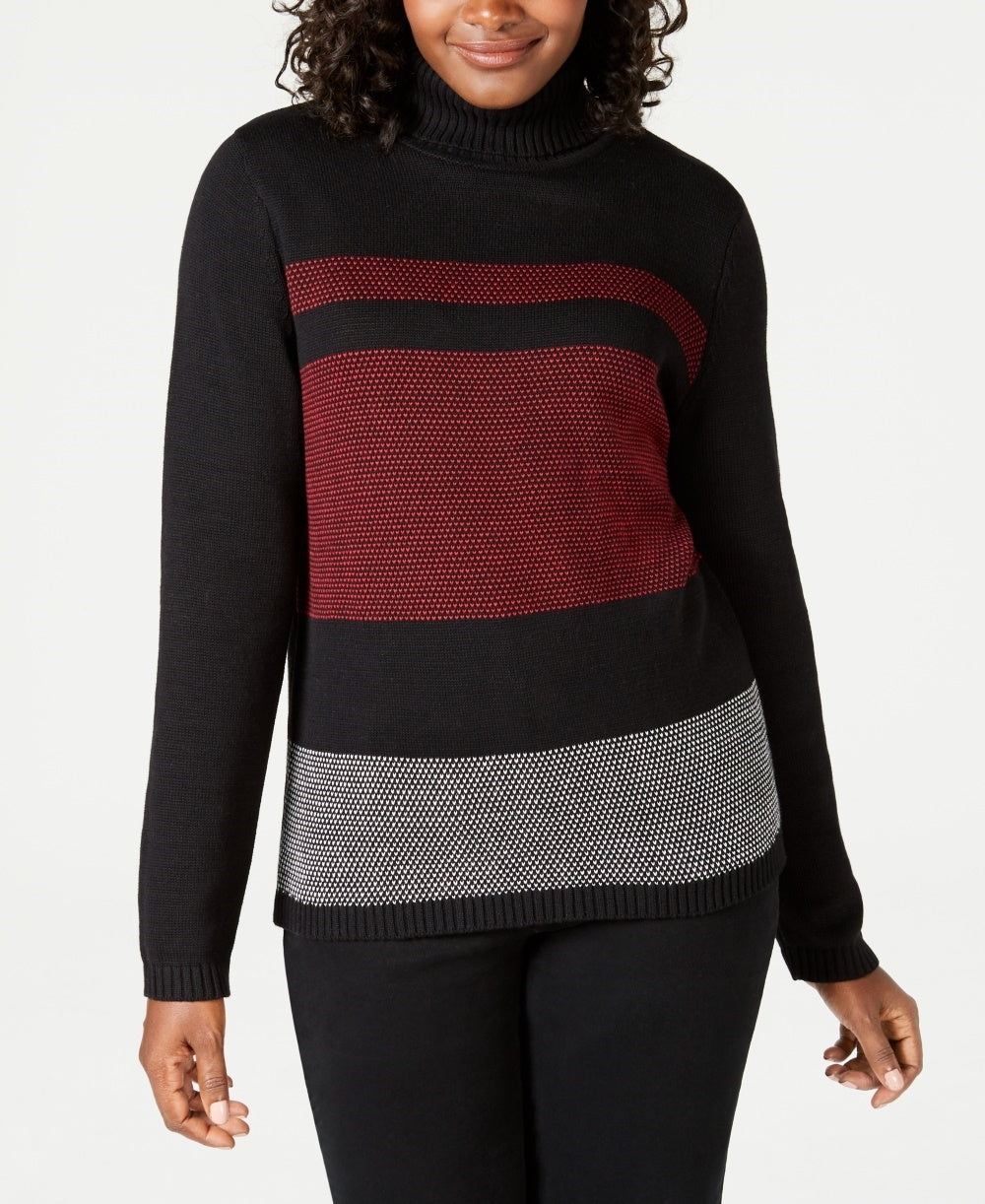 Karen Scott Women's Petite Colorblocked Cotton Turtleneck Sweater White Size Petite