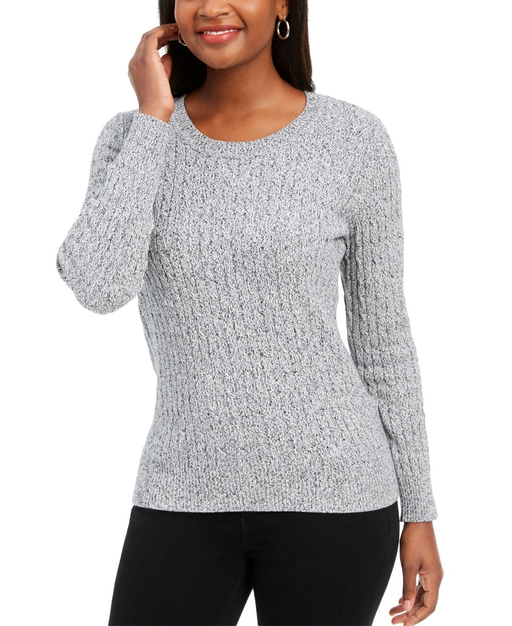 Karen Scott Women's Marled Cotton Cable Knit Sweater White Size Petite Large