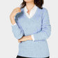 Karen Scott Women's Textured Speckle Long Sleeve V Neck Sweater Blue Size Petite Large