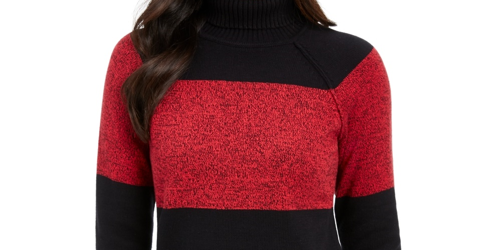 Karen Scott Women's Petite Colorblock Cotton Turtleneck Sweater Red Petite Small