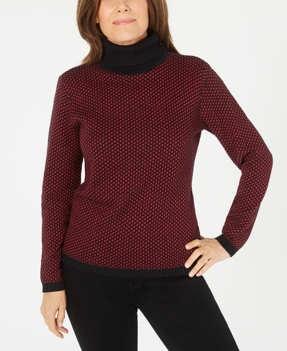 Karen Scott Women's Cotton Turtleneck Sweater  Bright Red Size Small
