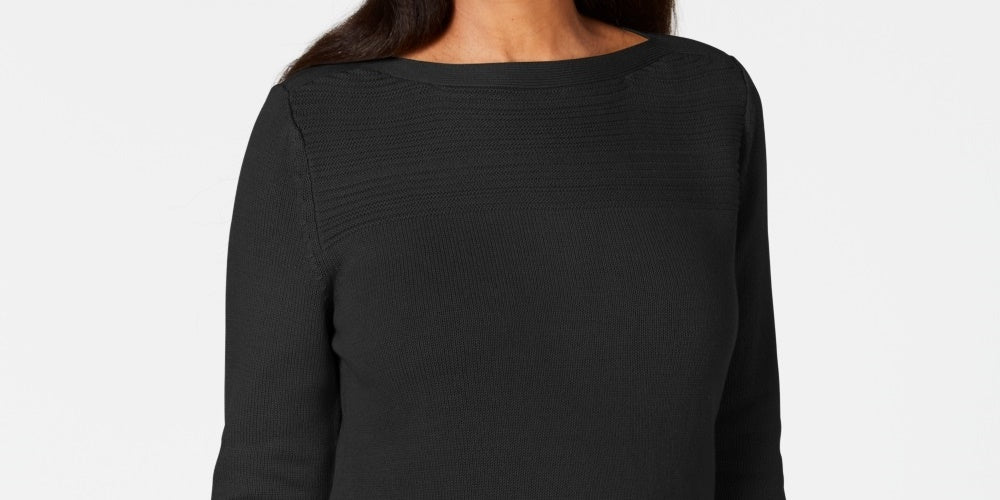 Karen Scott Women's Cotton Boat Neck Sweater Black Size Medium