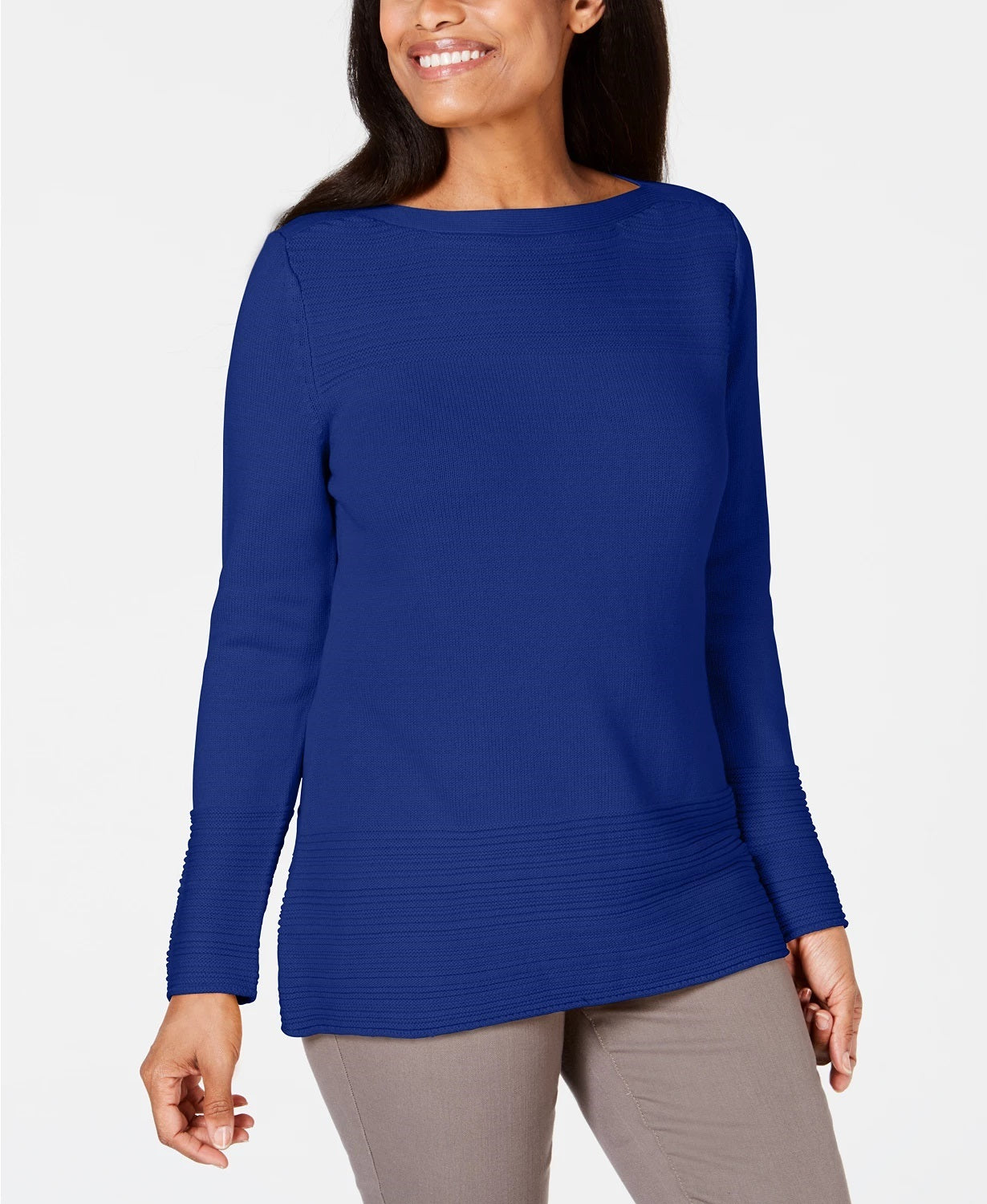 Karen Scott Women's Cotton Boat Neck Sweater Blue Size X-Small