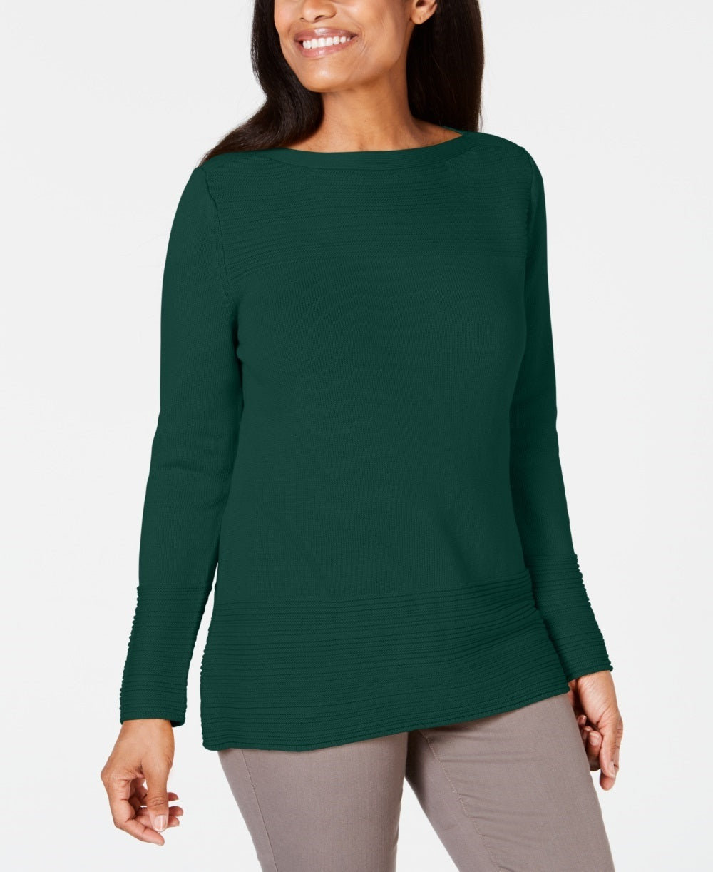 Karen Scott Women's Cotton Boat Neck Sweater  Green Size X-Large
