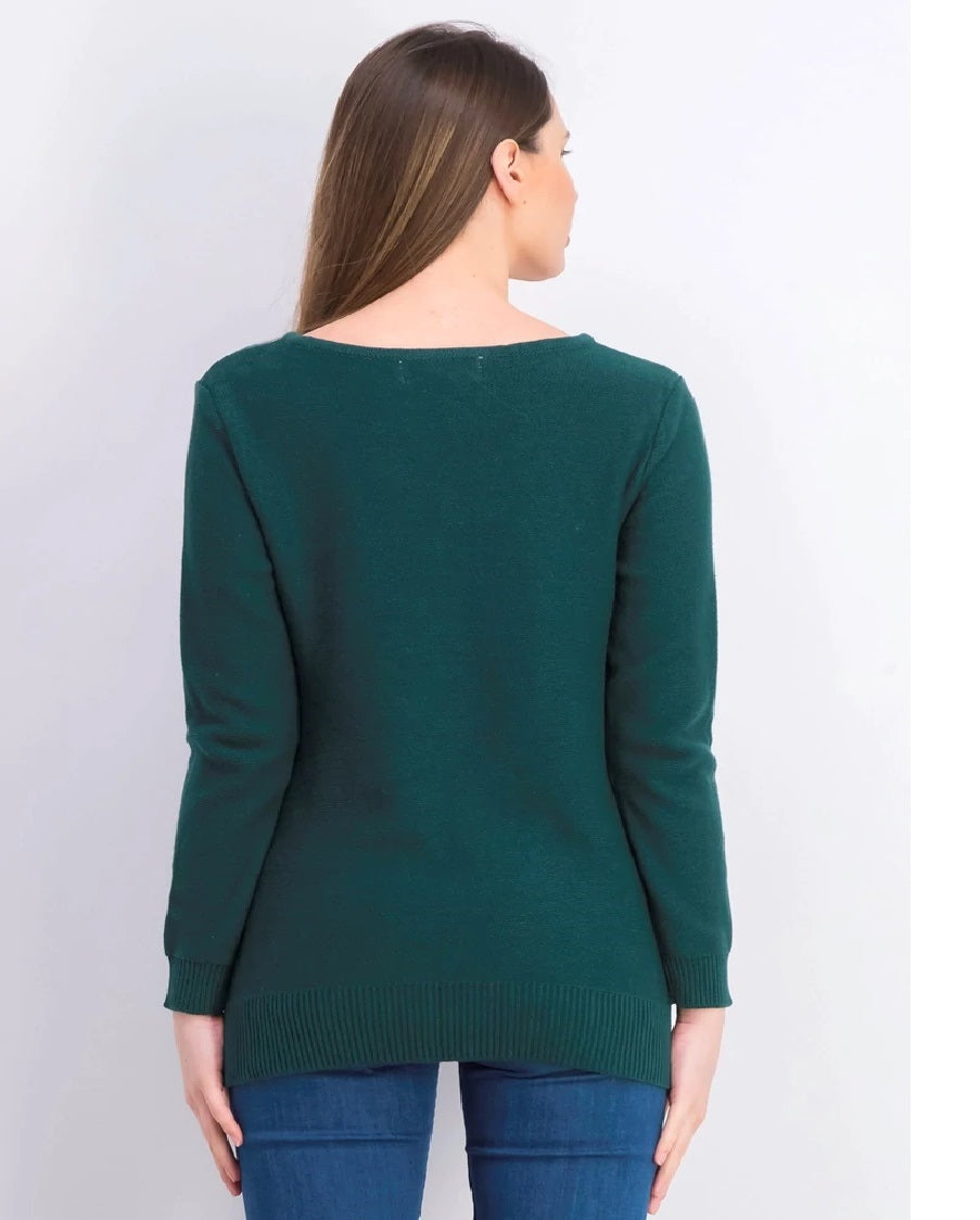 Karen Scott Women's Cotton Boat Neck Sweater  Green Size X-Large