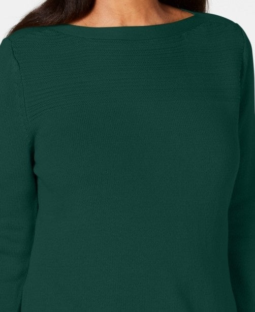 Karen Scott Women's Cotton Boat Neck Sweater  Green Size X-Large