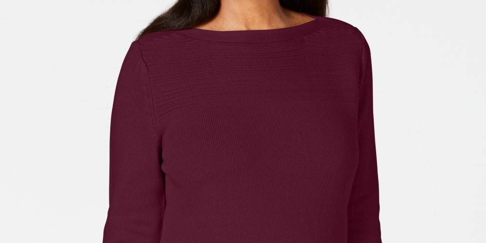 Karen Scott Women's Cotton Boat Neck Sweater Red Size Medium
