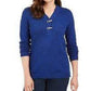 Karen Scott Women's Cotton Marled Henley Sweater Blue Size Large