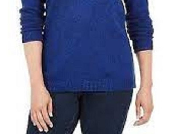 Karen Scott Women's Cotton Marled Henley Sweater Blue Size Large