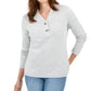 Karen Scott Women's Petite Hardware-Trim Cotton Henley Sweater Gray Size Petite Large