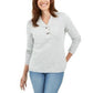 Karen Scott Women's Hardware Trim Cotton Henley Sweater White Size Petite Medium