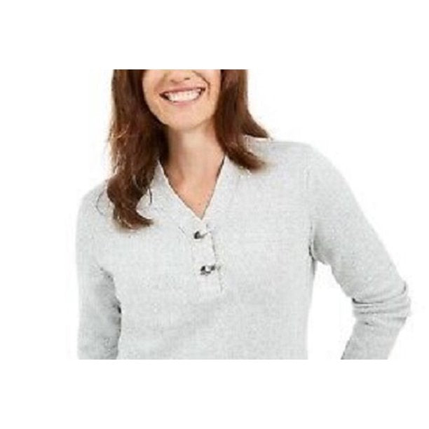 Karen Scott Women's Hardware Trim Cotton Henley Sweater White Size Petite Medium