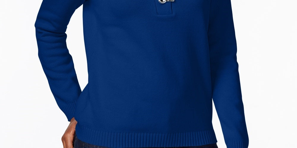 Karen Scott Women's Hardware V-Neck Cotton Sweater Blue Size X-Small