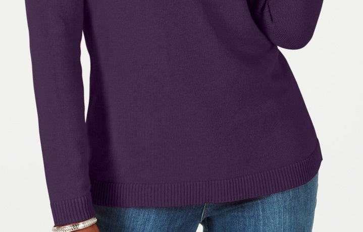 Karen Scott Women's Hardware V Neck Cotton Sweater Purple Size X-Small