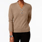 Karen Scott Women's Petite Cotton Toggle Henley Sweater Brown Size Petite Small