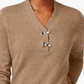 Karen Scott Women's Petite Cotton Toggle Henley Sweater Brown Size Petite Small