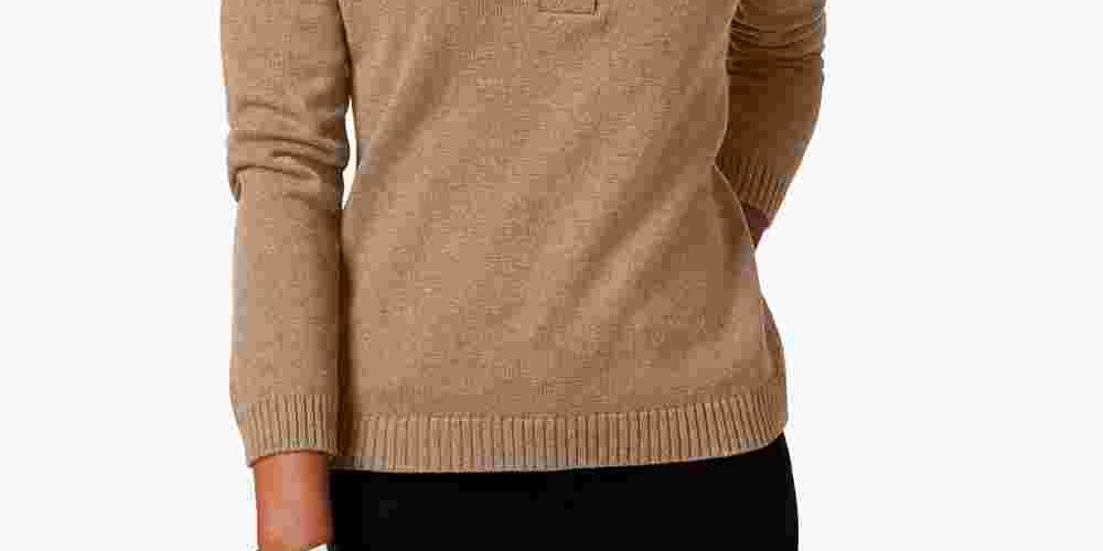 Karen Scott Women's Petite Cotton Toggle Henley Sweater Brown Size Petite X-Large