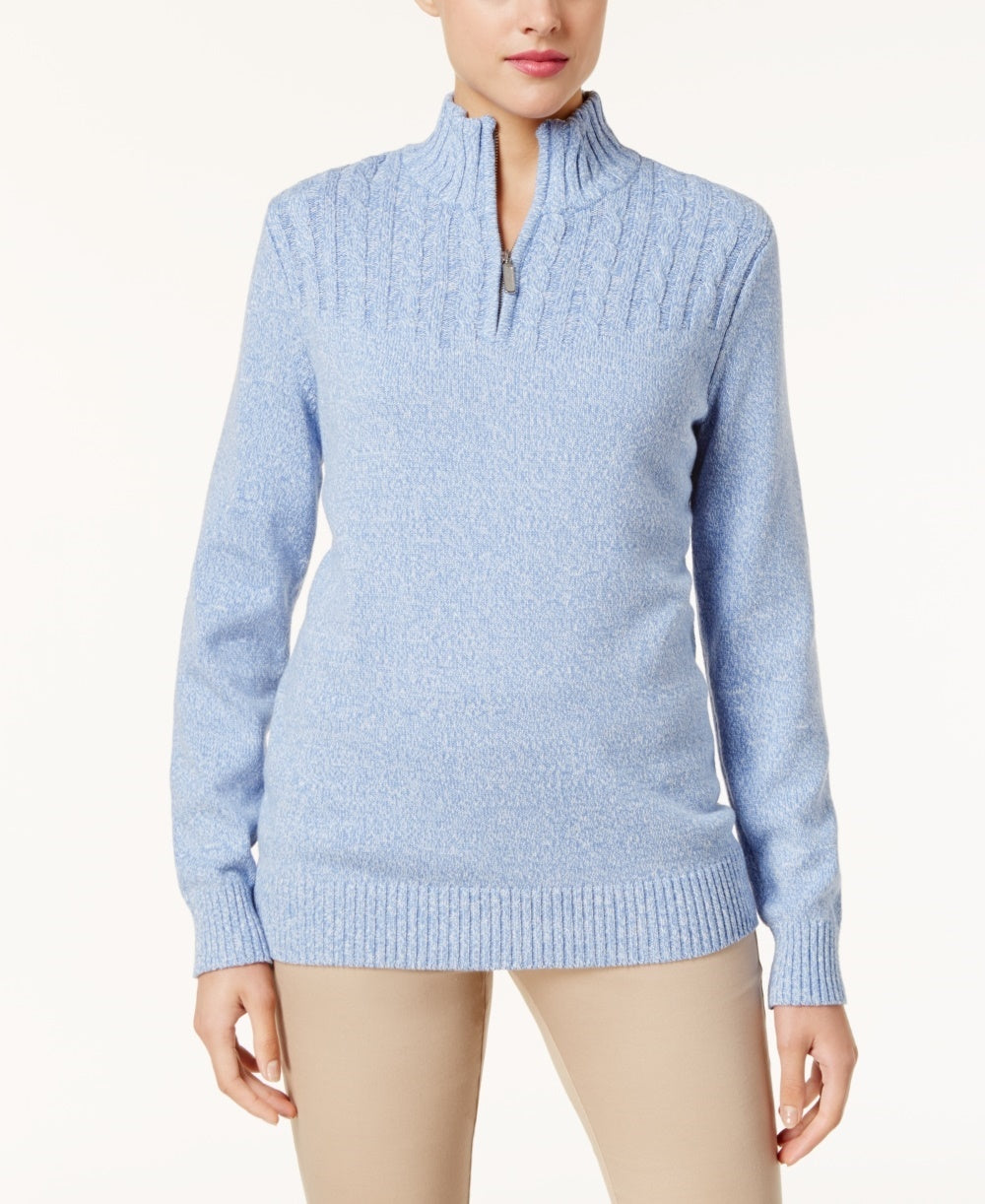 Karen Scott Women's Marled-Knit Quarter-Zip Sweater Blue Size Medium