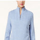 Karen Scott Women's Solid Long Sleeve Zip Neck Sweater Blue Size Petite Small