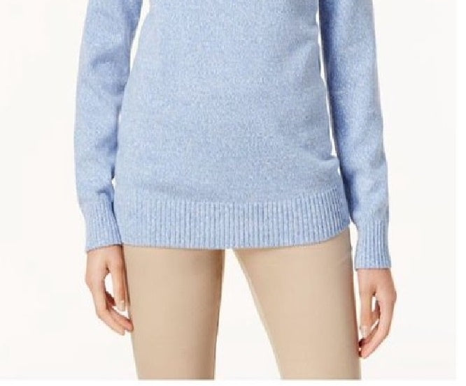 Karen Scott Women's Solid Long Sleeve Zip Neck Sweater Blue Size Petite Small
