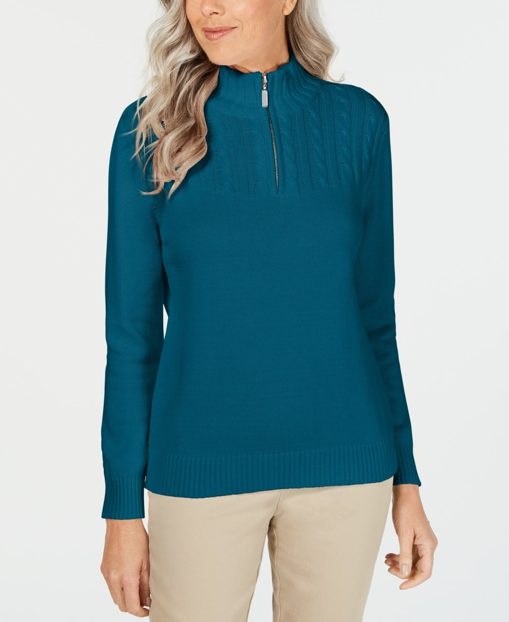 Karen Scott Women's Cotton Zip Neck Sweater Green Size X-Small