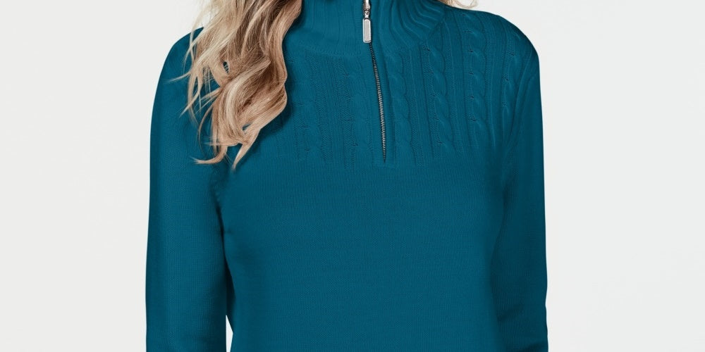 Karen Scott Women's Cotton Zip Neck Sweater Green Size X-Small