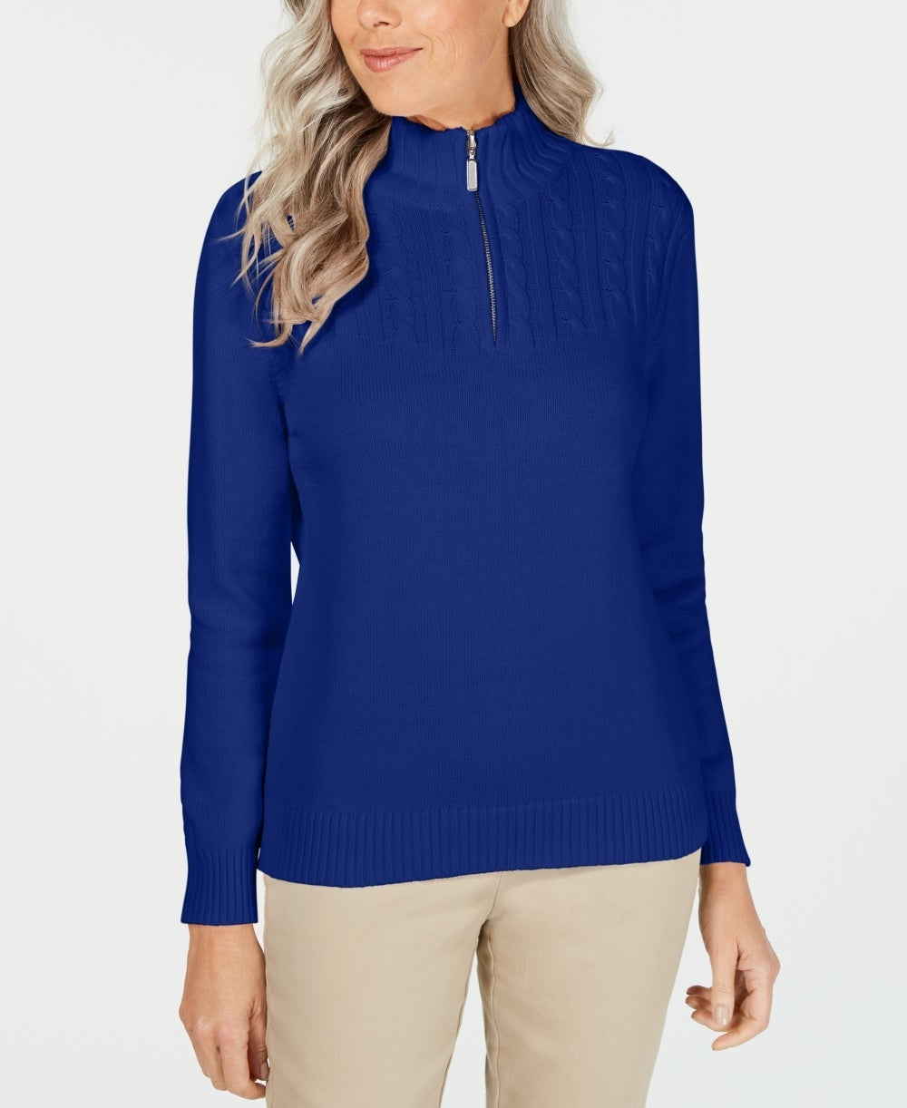 Karen Scott Women's Cotton Mock Neck Pullover Blue Size Petite Small