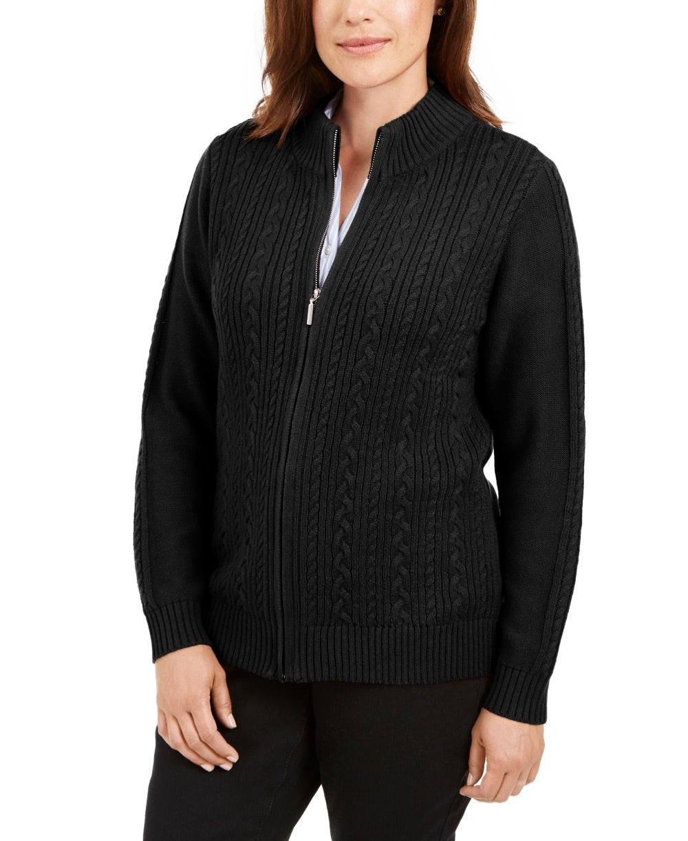 Karen Scott Women's Cable Knit Zippered Cardigan Black Size X-Small