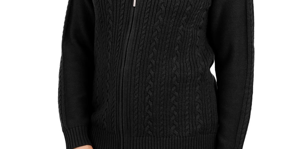 Karen Scott Women's Cable Knit Zippered Cardigan Black Size X-Small