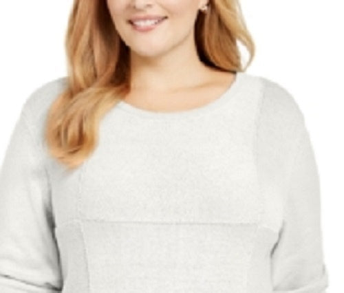 Karen Scott Women's Plus Tunic Lightweight Sweater Patchwork Winter White Size 2X