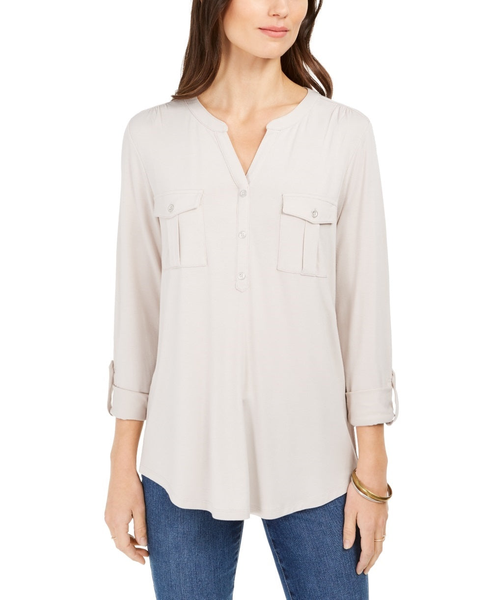 Style & Co Women's Top Beige Size Small