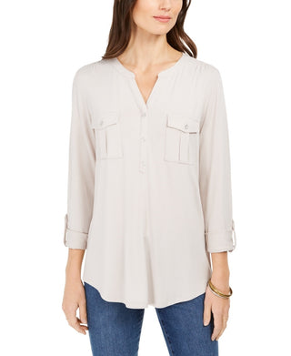 Style & Co Women's Top Beige Size Small