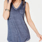 Style & Co Women's Chest Pocket Burnout Top Navy Size Medium