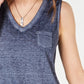 Style & Co Women's Chest Pocket Burnout Top Navy Size Medium