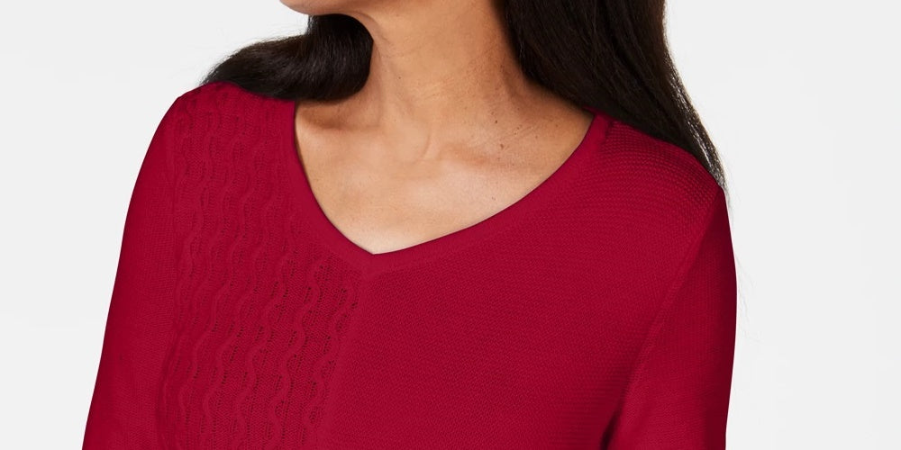 Karen Scott Women's Cotton Mixed Stitch Sweater Red Size X-Small