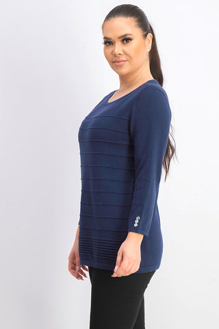 Karen Scott Women's Ribbed 3/4-Sleeve Sweater Navy Size Medium