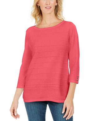 Karen Scott Women's Ribbed 3/4 Sleeve Sweater Orange Size Medium