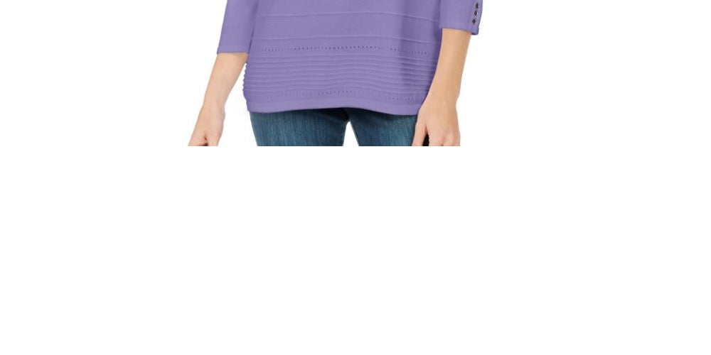 Karen Scott Women's Ribbed 3/4 Sleeve Sweater Purple Size Large