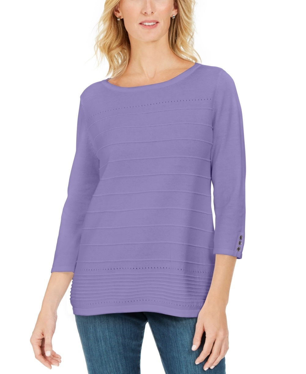 Karen Scott Women's Ribbed 3/4 Sleeve Sweater  Purple Size Small