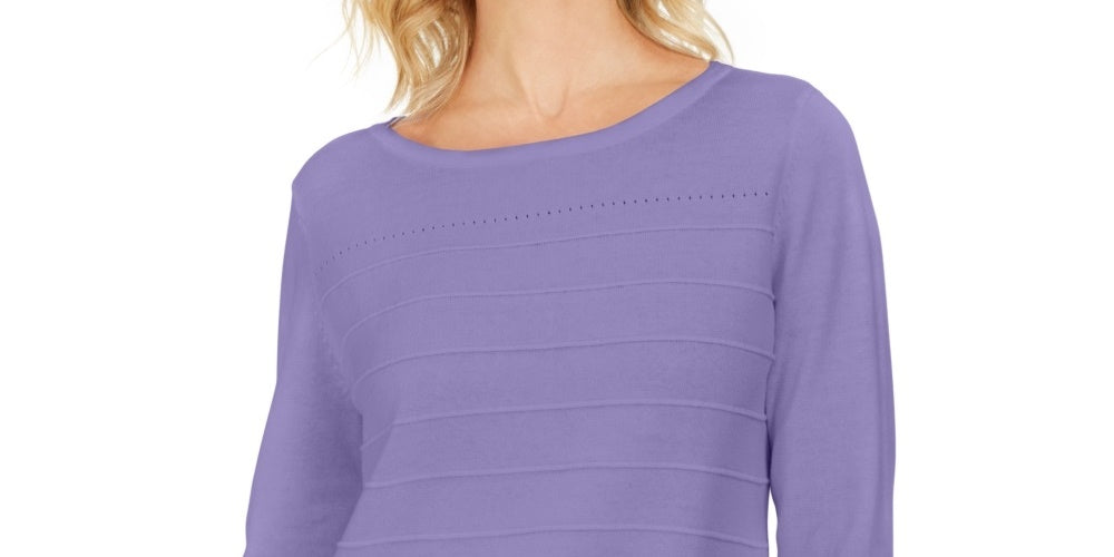 Karen Scott Women's Ribbed 3/4 Sleeve Sweater  Purple Size Small