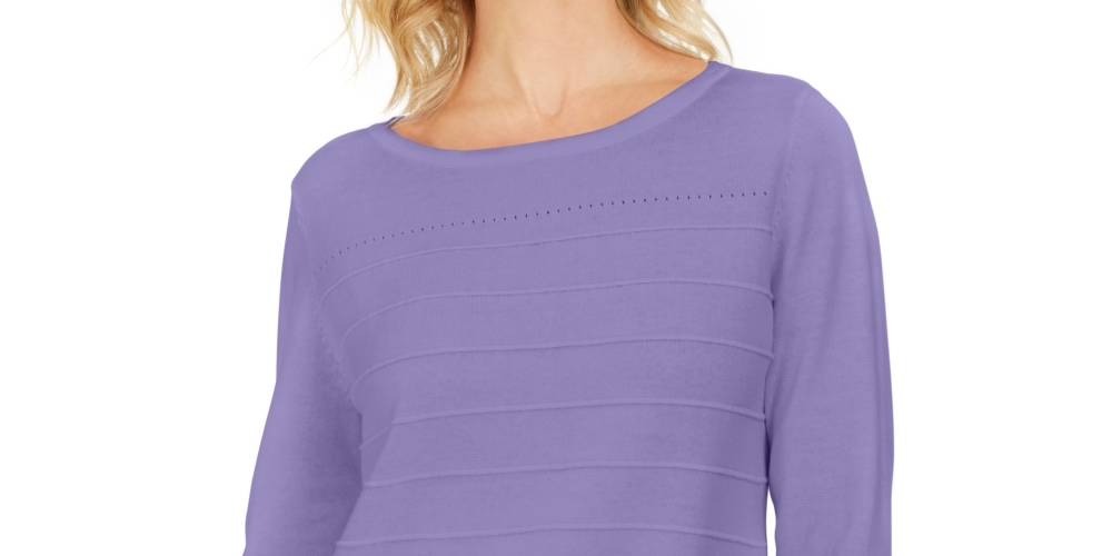 Karen Scott Women's Ribbed 3/4 Sleeve Sweater Purple Size X-Small