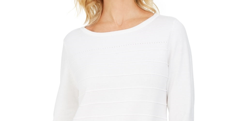 Karen Scott Women's Ribbed 3/4-Sleeve Sweater  Natural Size X-Small