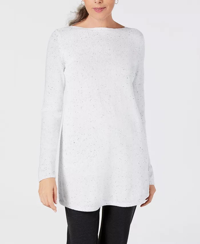 Karen Scott Women's Petite Curved-Hem Tunic Sweater Dark Beige Size Medium