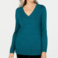 Karen Scott Women's V-Neck Long-Sleeve SweaterTeal Size X-Small
