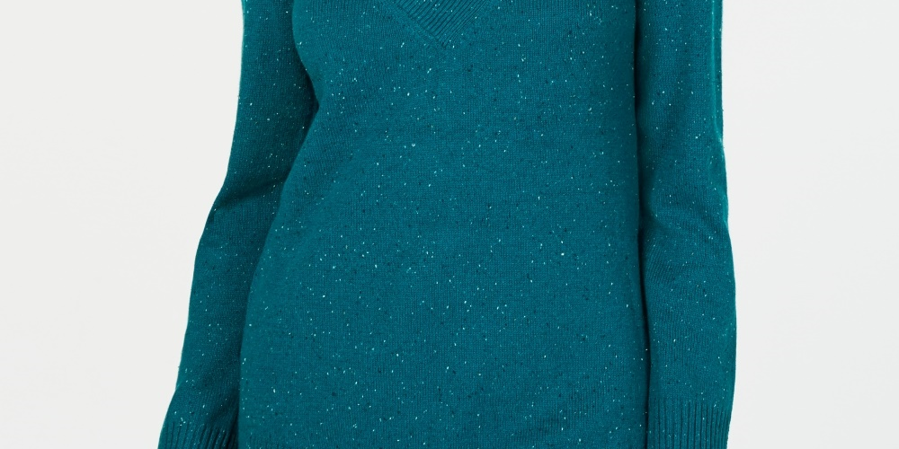 Karen Scott Women's V-Neck Long-Sleeve SweaterTeal Size X-Small