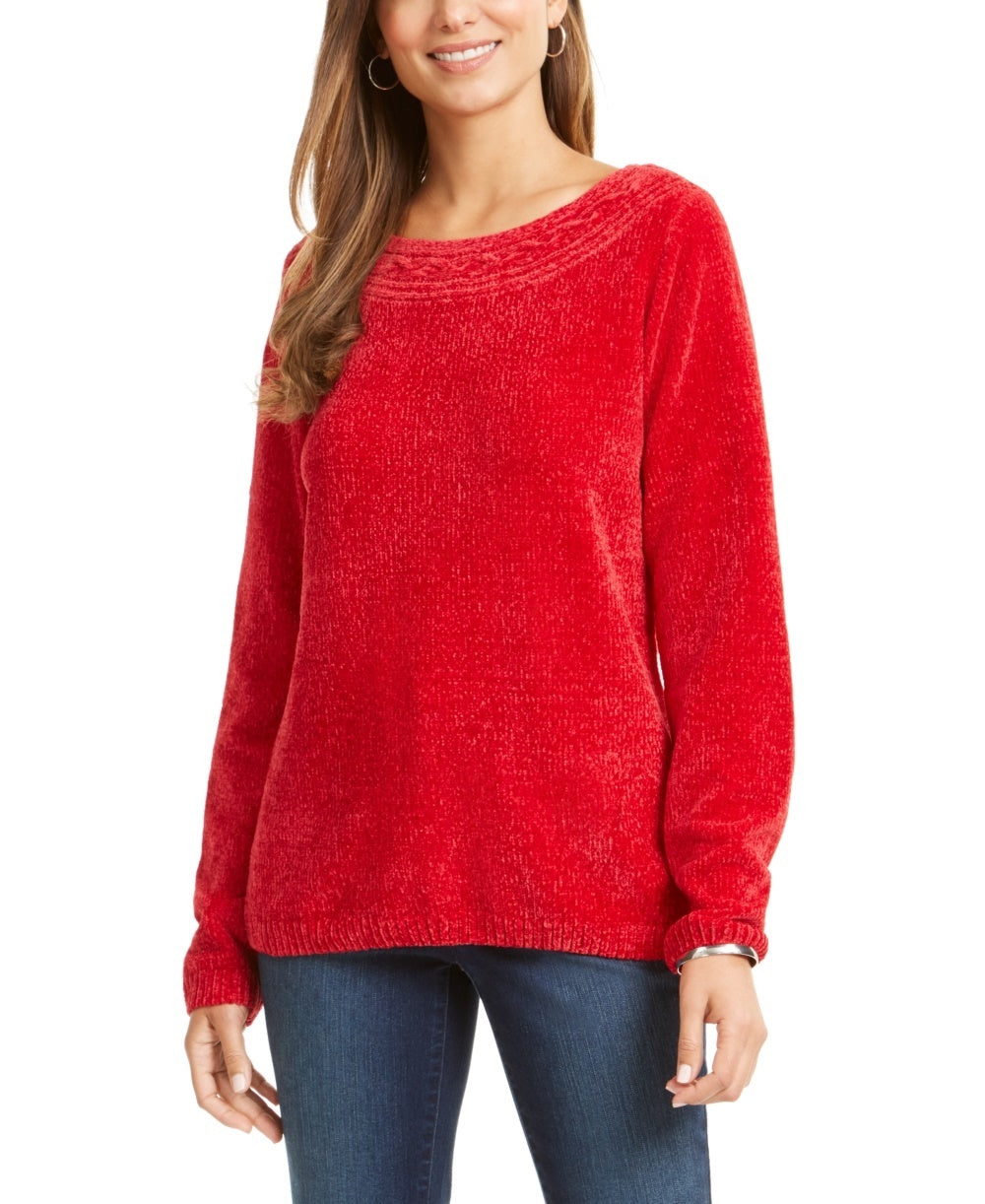 Karen Scott Women's Boat-Neck Chenille Sweater  Bright Red Size X-Small