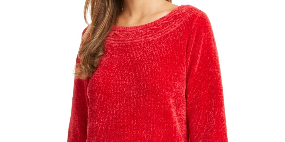 Karen Scott Women's Boat-Neck Chenille Sweater  Bright Red Size X-Small