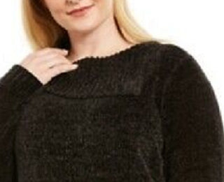 Karen Scott Women's Plus Size Chenille Split Neck Pullover Black Size 1X