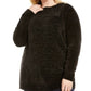 Karen Scott Women's Plus Size Chenille Split Neck Pullover Black Size 3X